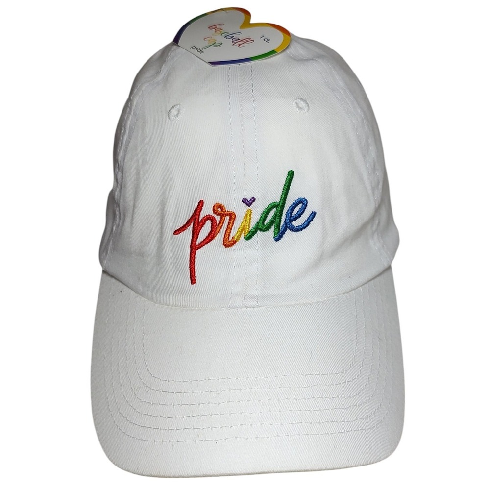 New Pride Baseball Cap Hat with Rainbow Pride on Front‎ White One Size Fits Most